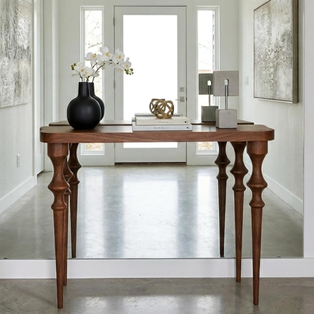 Wooden Expert 100Cm Length Premium Royal Half Moon Console Table with Storage | Narrow Wooden Entryway Accent Table | Solid Semi-Circle Design for Living Room, Hallway, Foyer, Entrance (140x27x80Cm) 1