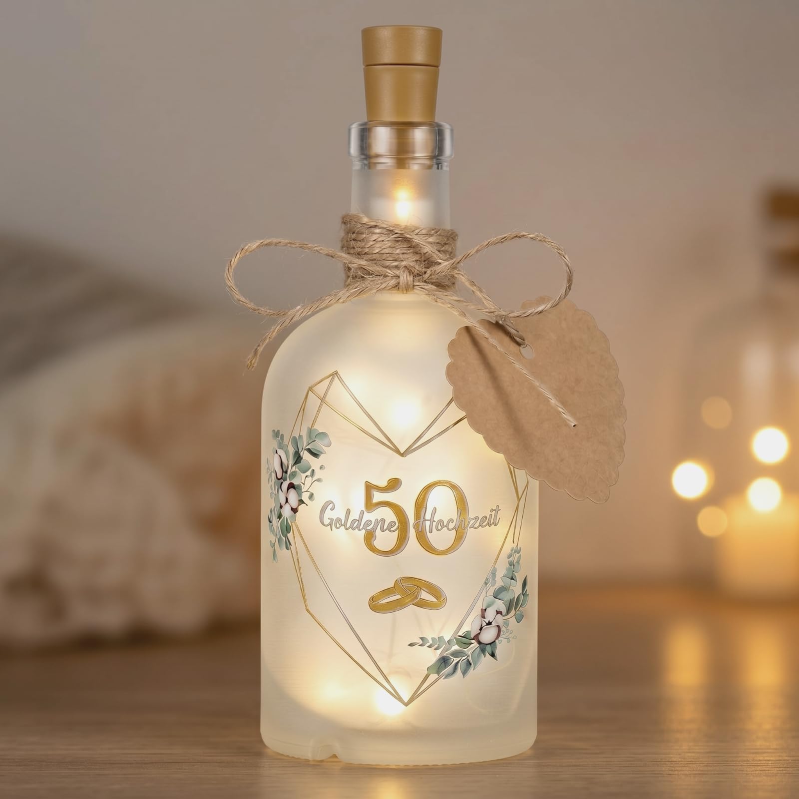 BBTO LED Flaschenlicht mit Spruch Goldene Hochzeit, Geldgeschenke Verpackung 50 Hochzeitstag Beleuchtete Dekoflasche, Hochzeitsgeschenk Jahrestag Geschenk für Eltern Paare Silberhochzeit Jubiläum