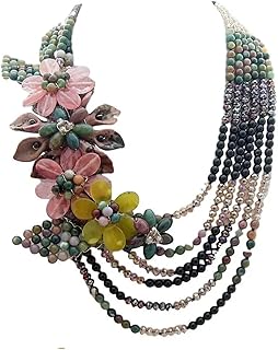 Collar llamativo de flor de Rodonita de cristal, Perla Negra de agua dulce, ágata redonda hecha a mano de 6mm, 22"