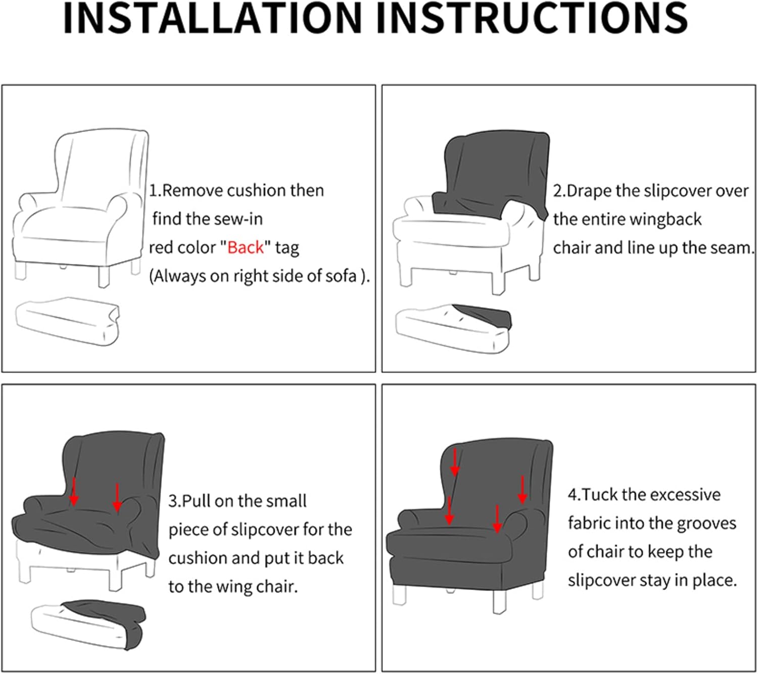 NILUOH Wing Chair Slipcovers 2 Pieces Stretch Spandex Wingback Chair Covers Washable Slipcover for Wingback Armchairs Non-Slip Furniture Protector with Elastic Bottom for Living Room