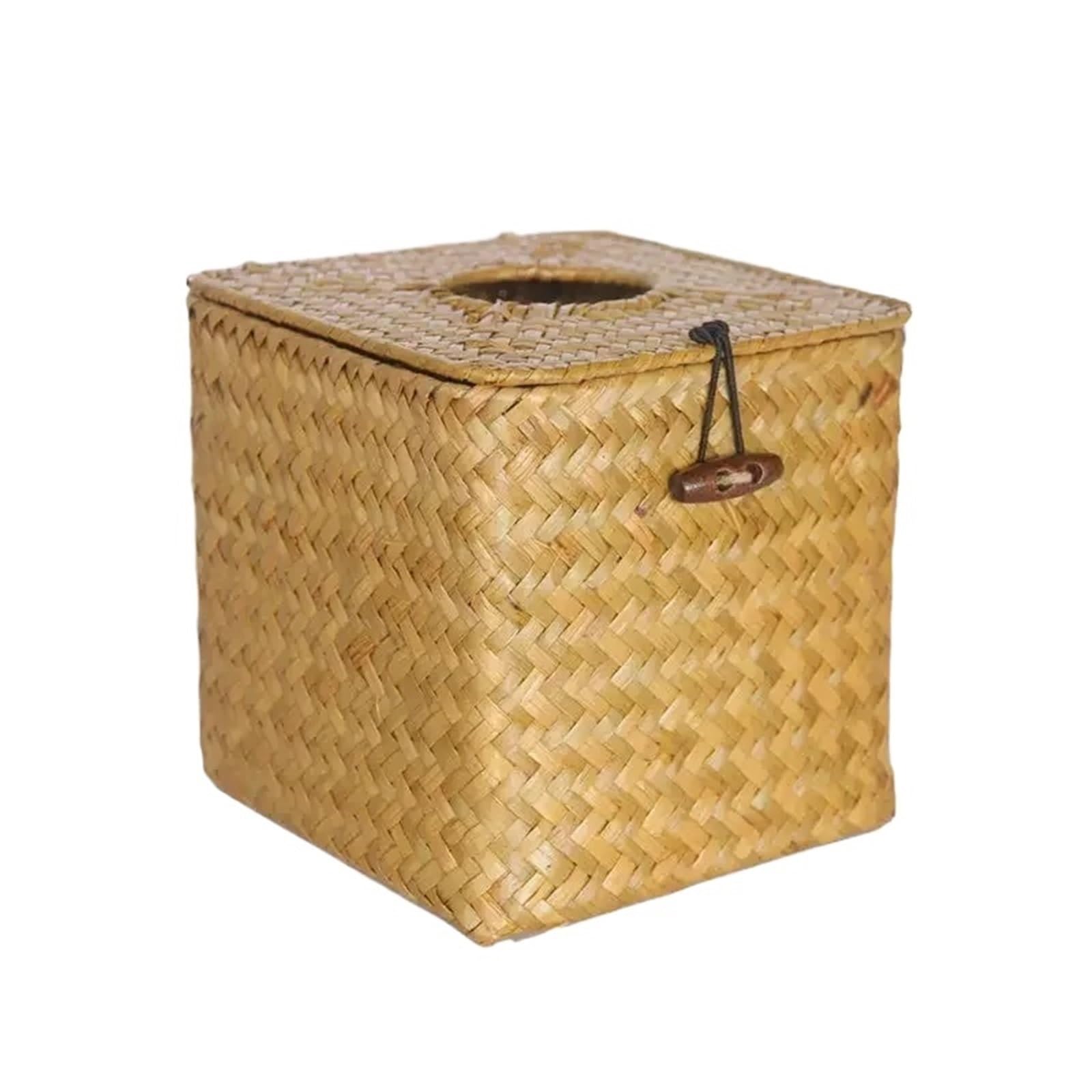Hand Woven Holder Vintage Handcraft Rattan Tissue Box Seagrass Napkin Holder Roll Paper Wicker Woven Organizer Home Decor(Color3)
