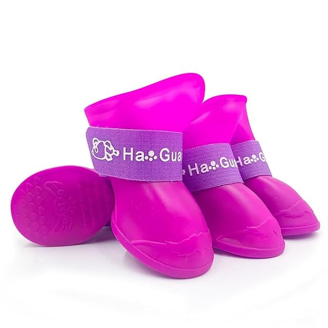 Zapatos de lluvia de goma antideslizantes e impermeables de colores dulces para perros, botas y patas (morado