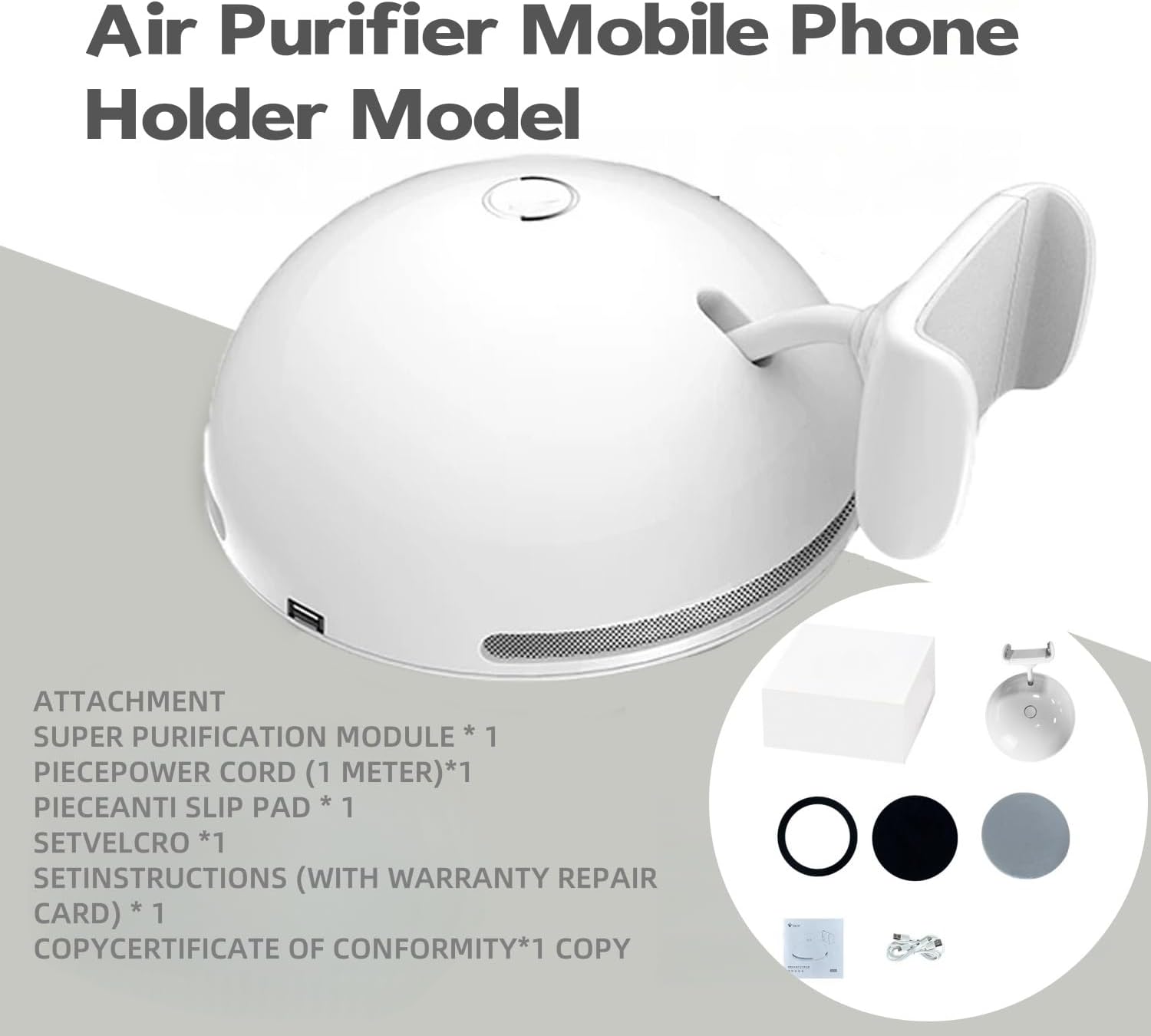 negative ion portable air purifier for car,desk,travel,and office with phone holder design,effectively purify dust,pollen,smoke,odors,PM 2.5 and pet danders (White)