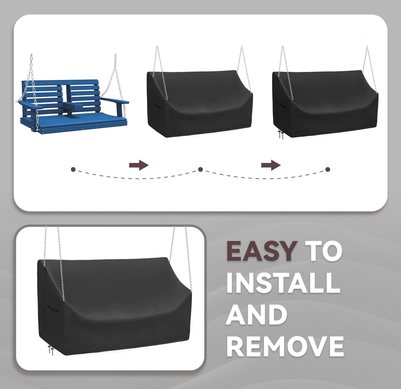 Porch Swing Cover 61Inch Waterproof Hanging Outdoor Swing Cover Garden Hammock Swing Chair Cover Patio Furniture Cover