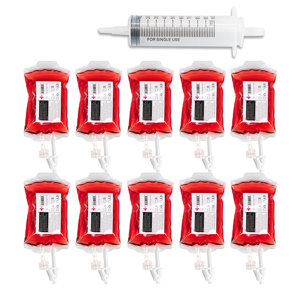 EVERGD Reusable Blood Bag for Drinks 15 Sets 400ml Energy Drink Container Halloween Drink Pouches for Halloween Zombie Vampire Theme Party Favors