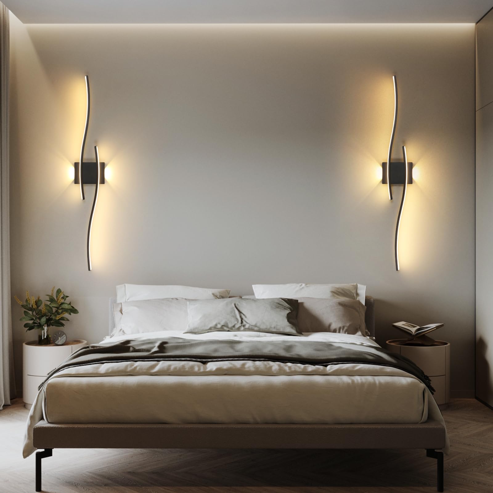 DELIPOP Aplique Pared Interior, 27W Largo Lámpara de Pared LED Moderna, Negro Iluminación para Salón Dormitorio Pasillo Estudio, Blanco Cálido 3000K | Diseño Largo Luz de Pared para Dormitorio Cocina Oficina Comedor Balcón