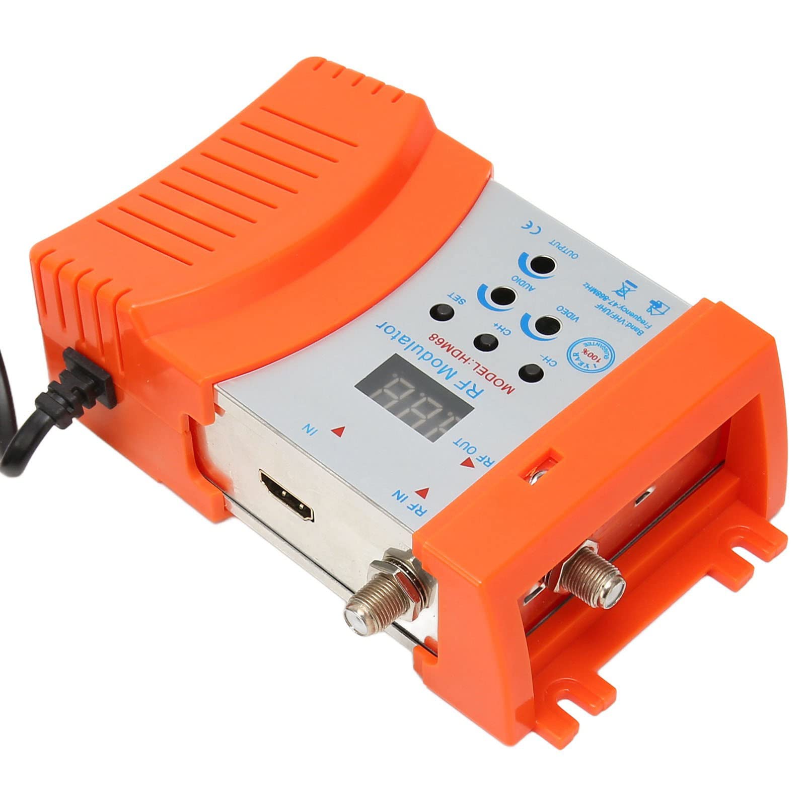 Digital RF Modulator, HDM68 Audio Video HDMI AV To RF Converter Support PAL NTSC Format, VHF UHF HD Modulator for Satellite Receiver, Video Camera (EU Plug)