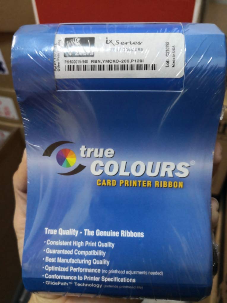 800015-940 Cinta de Cinta de Color para Zebra P100i P100M P110i P120i Impresoras de Tarjetas de identificación 800015-940 YMCKO Ribbon 200 Imágenes genuinas
