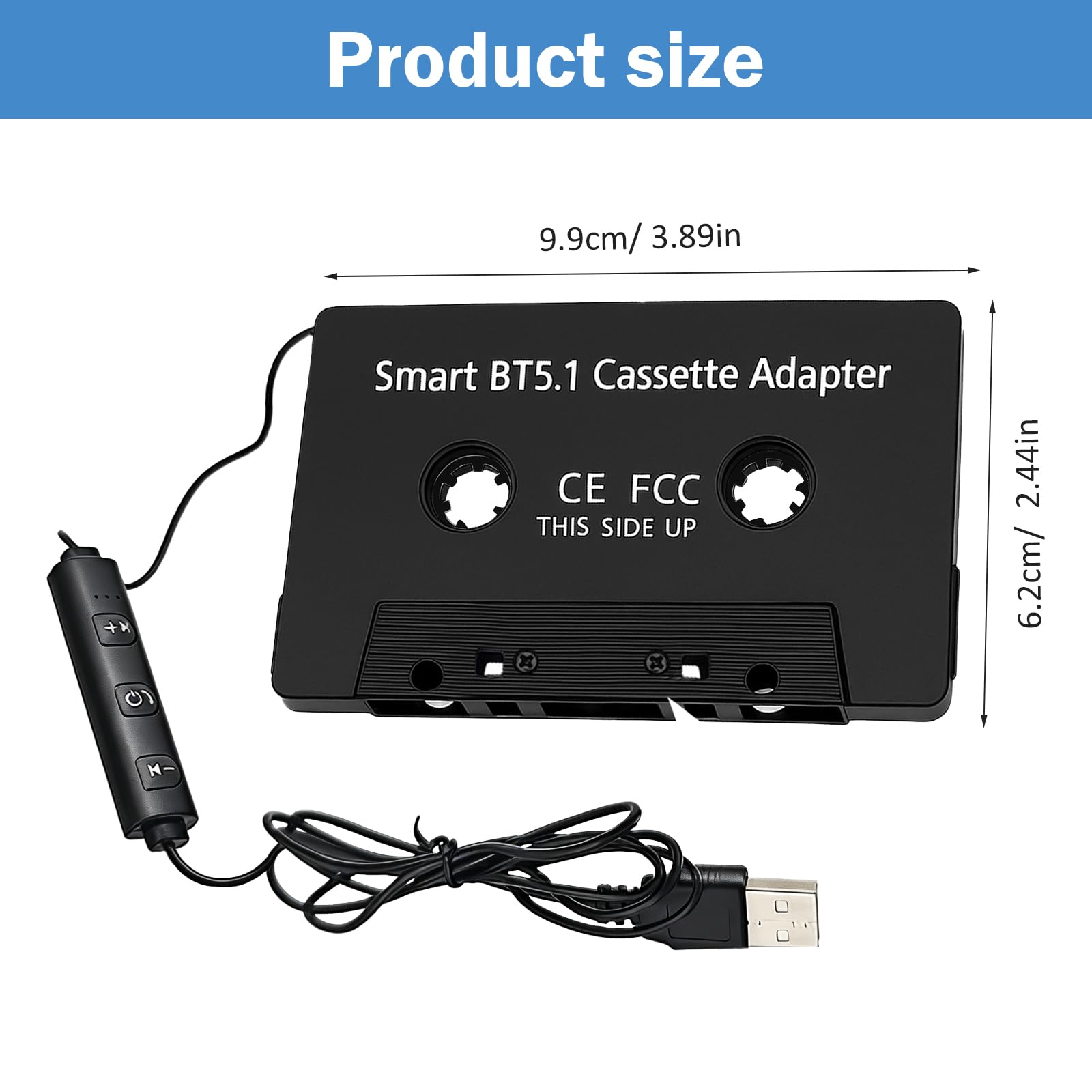 Adapter kasetowy Bluetooth do kasety samochodowej 5.1, adapter kasetowy do radia samochodowego, adapter kasetowy z mikrofonem Hi-Fi Stereo, rozmowy głośnomówiące do smartfonów/odtwarzaczy MP3/CD