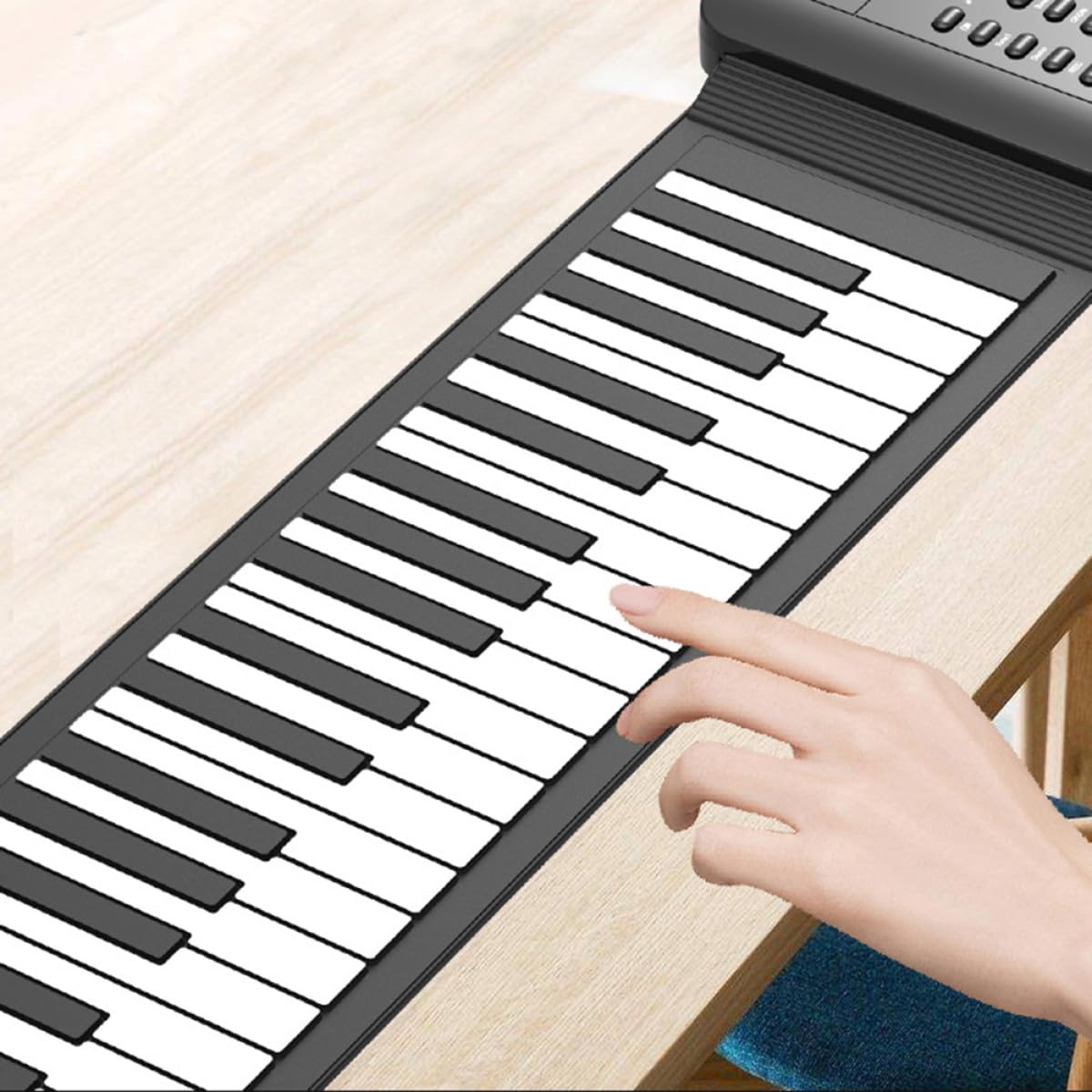 Faltbares Rollklavier mit 61 Tasten aus Silikon, Tragbar | Aufrollbar für Anfänger und Kinder, Schwarz Weiß, Elektronische Tastatur