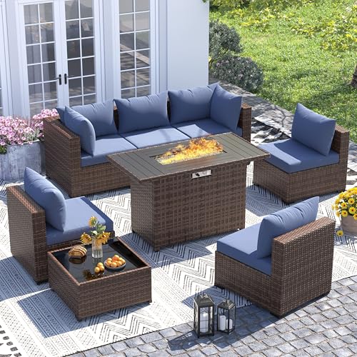 UDPATIO 8-Piece Outdoor Patio Furniture Set with Fire Pit
