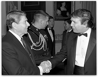 Trump Meets Reagan - Vintage Political Photography 11x14 Unframed Print, Historical Black and White Diplomatic Poster, Retro Political Event Wall Decor, Office Decor, Timeless Diplomatic Moment Art