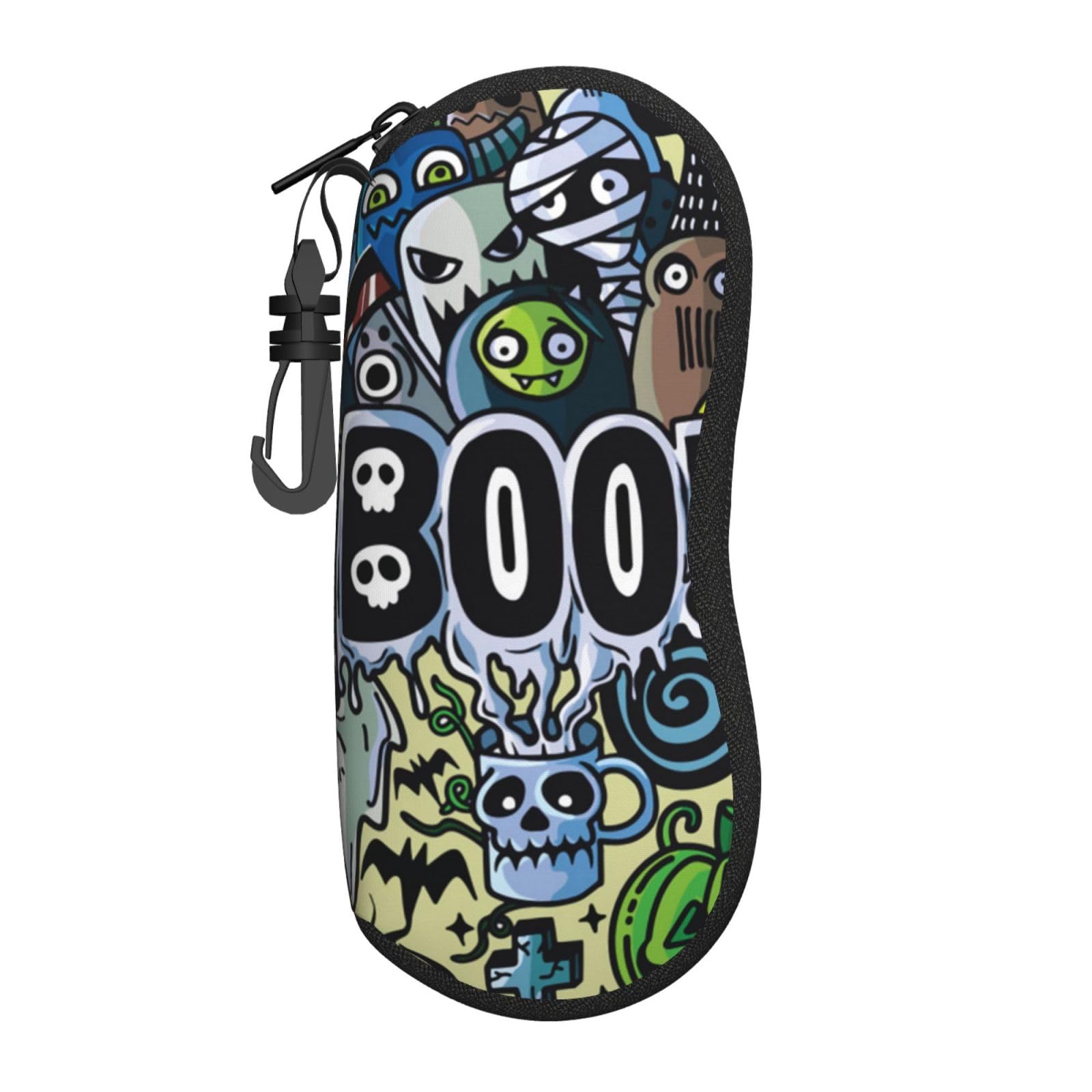 Hceaatb Glasses Case Halloween Skull Black Cat Soft Case Ultra Light Zipper Eyeglass Case With Belt Clip, Sunglasses Travel Pouch For Men Women
