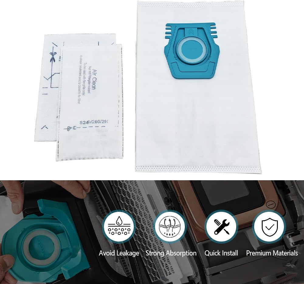 Vacuum Cleaner Bag Fit for Miele Guard L1 S1 Series Canister Vacuum Cleaners 12pcs, with 4 Air Clean Exhaust Filters 4 Motor Protection Filters