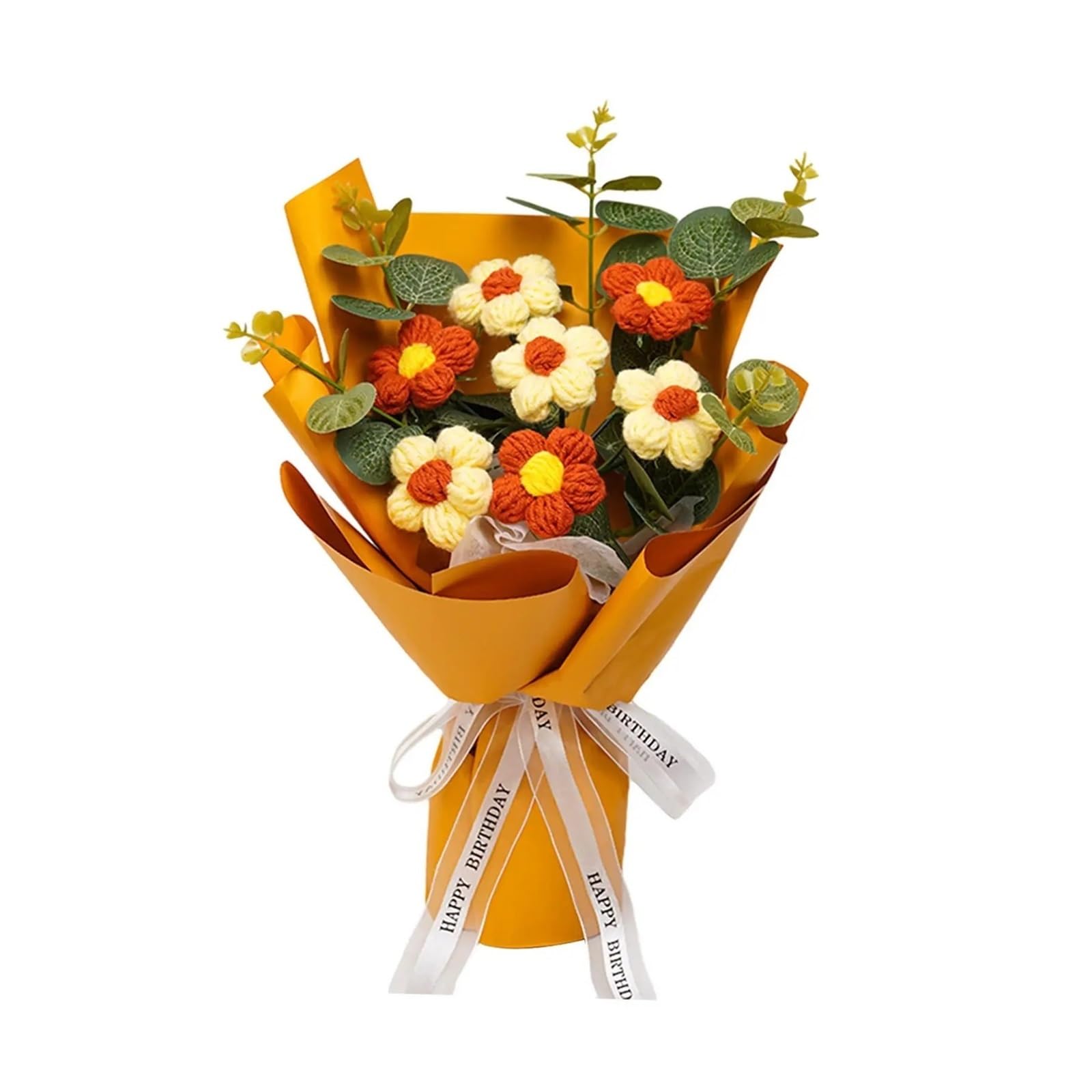 FCfpxwtz Artificial Crochet Flower, Crochet Flower Bouquet Multicolor For Home Decor Party Graduation Anniversary(Yellow)