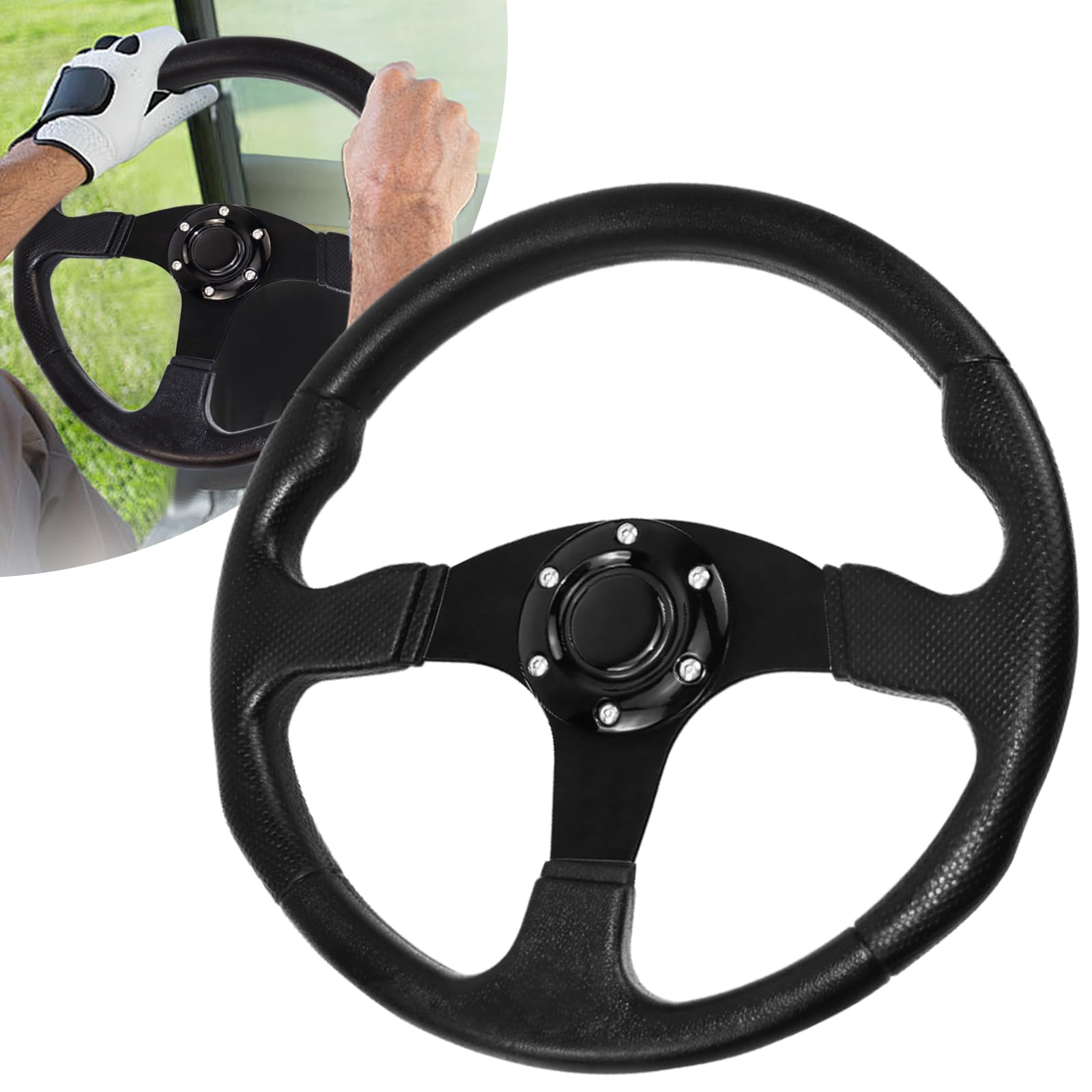 VOONKE Universal Golf Steering Wheel Ergonomic Fit for Club Car DS and Club Car DS Precedent EZGO Yamaha Golf-Frame Black
