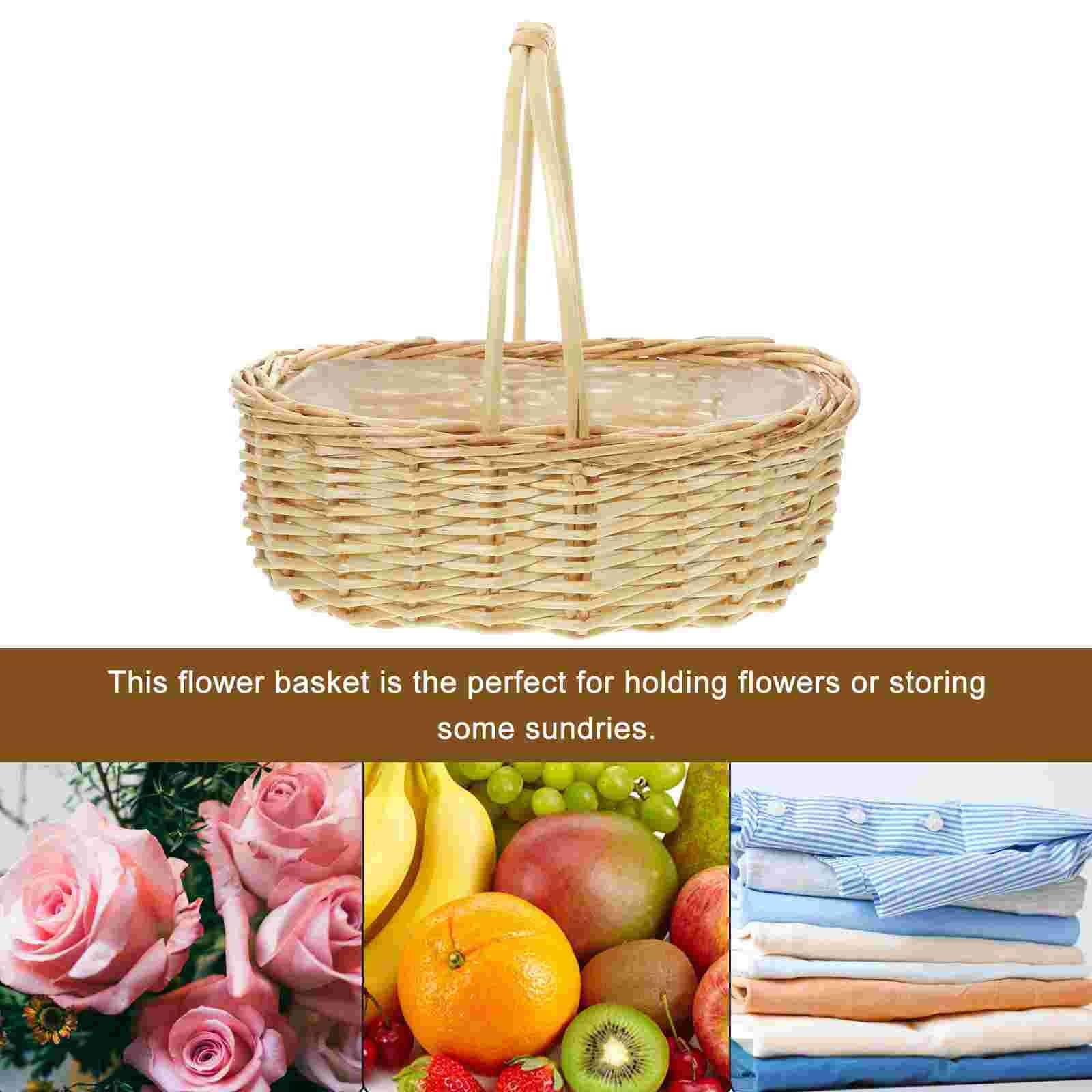 Cestas de frutas Cesta de mimbre portátil for frutas, cesta tejida for Picnic, almacenamiento con asa, cestas prácticas tejidas mano