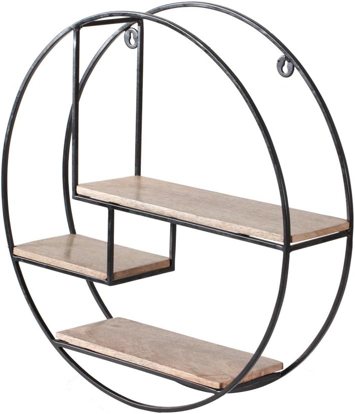 MH London Round Metal and Wood Wall Shelf I Handmade, Moisture Resistant, Maintenance Free I Wall Mounted Accent Display Storage I Pre-assembled 50 x 50 x 12cm I Marly, Black