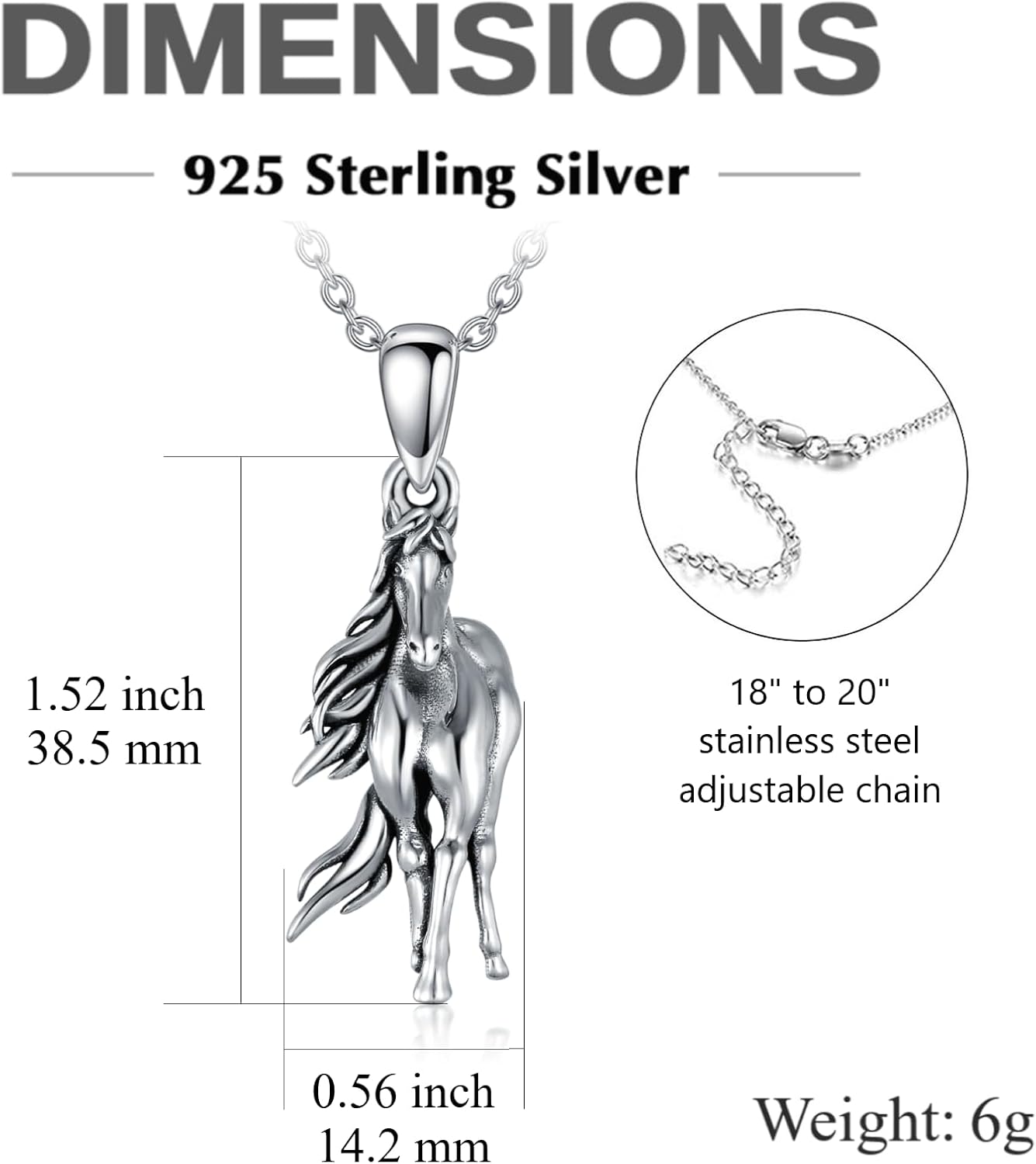 PELOVNY Horse Necklace 925 Sterling Silver Horse Pendant Horseback Riding Jewelry Equestrian Gifts for Women Men Unisex - Image 6
