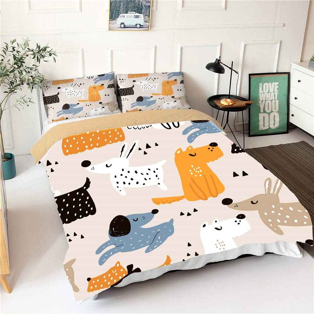 Housse de couette chiot 220x240 anti-plis pour un lit double toujours propre sans repassage