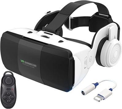 PUCIO Virtual Reality Headset with Controller and Headphones, 3D VR Glasses for Video Movies & Games, Compatible iOS and Android Smartphones 4.7-7.8in,VR Headset Set for Kids