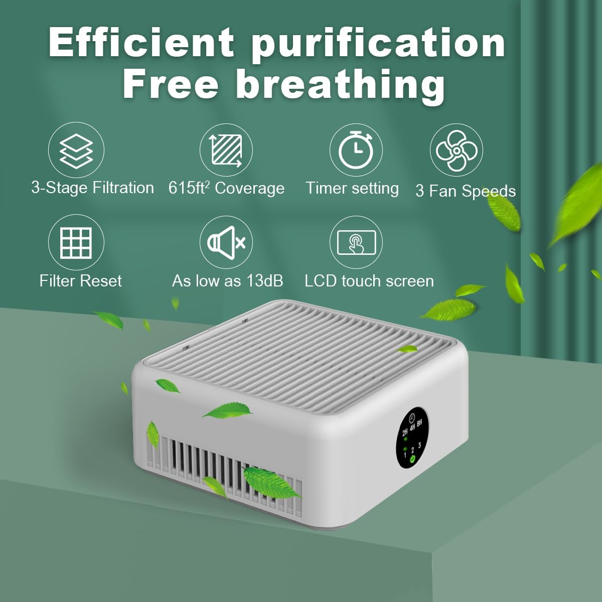 Air Purifiers for Home,True HEPA Air Purifier for Pets Up to 615 Ft²,15dB Quiet,for Smoke Pollen Odors,Small Air Purifier for Bedroom,Portable Desk Purifyer for Office, Filter for Dorm Travel (White)