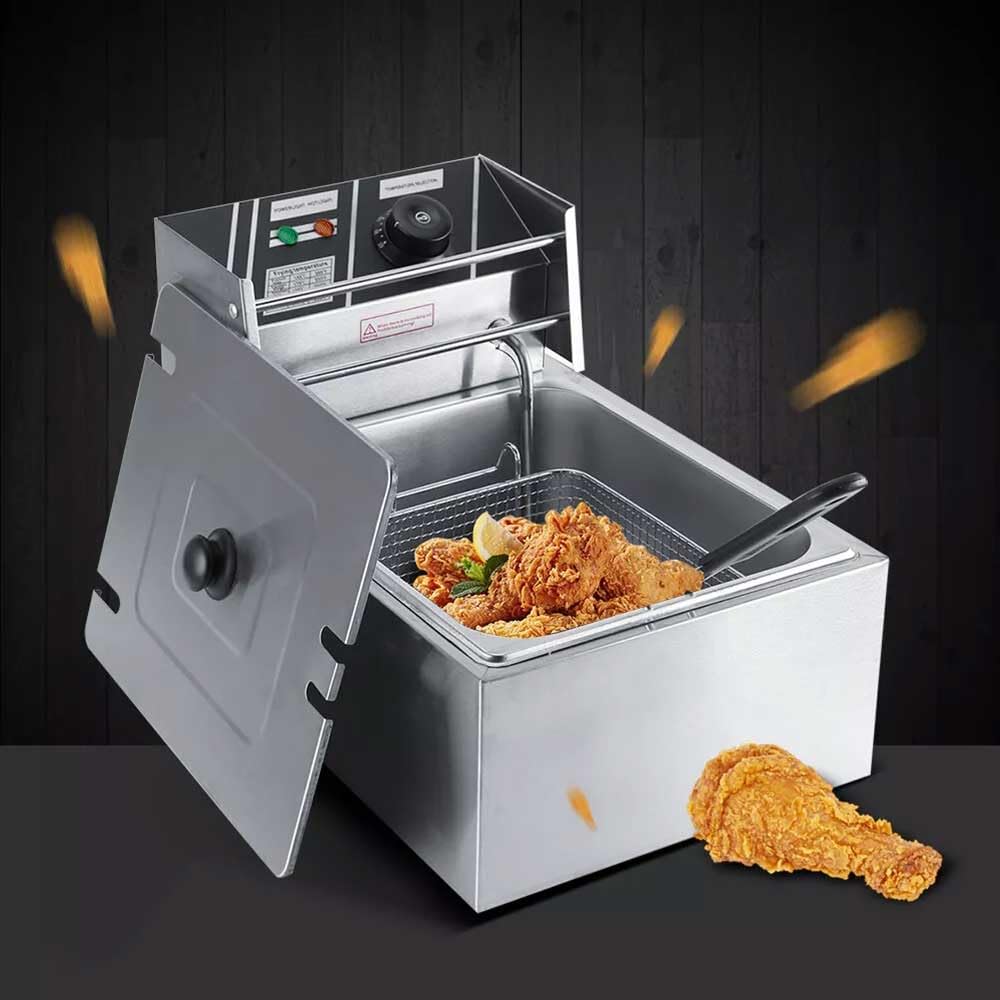 6L Deep Fat Fryer 2500W Electric Deep Fryer with Removable Basket, 60-200°C Adjustable Temperature Fat Fryer for Home and Commercial, Stainless Steel