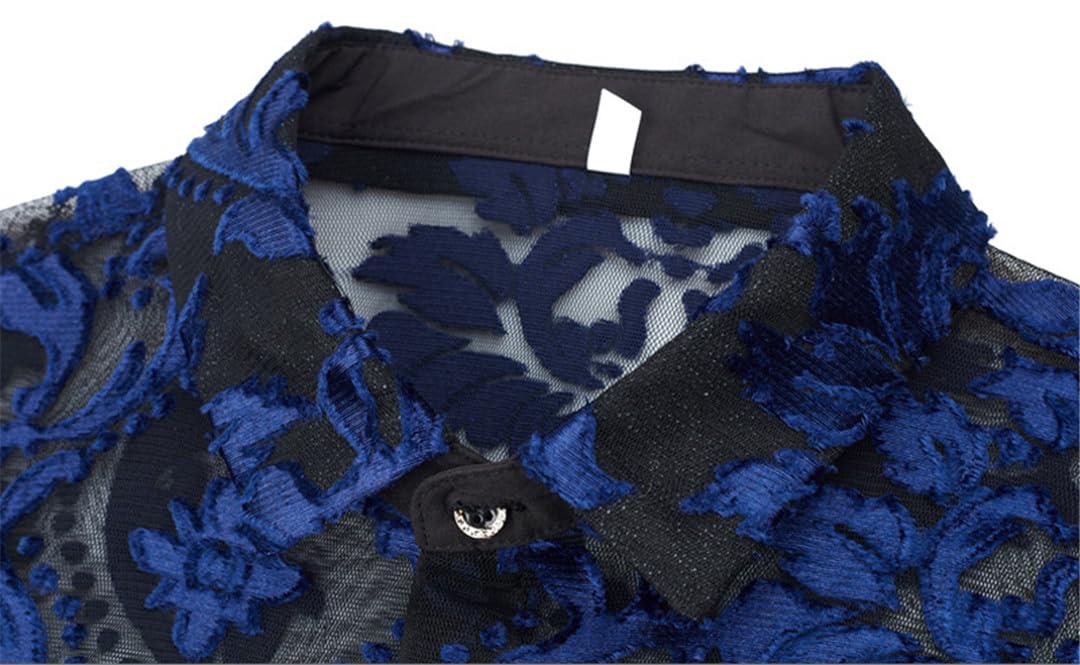Yeuyyben EN8 Camicia Trasparente con Ricamo Floreale Gli Uomini Vedono Attraverso Le Camicie Eleganti Sexy Camicetta Trasparente in Pizzo da Festa Sociale da Uomo
