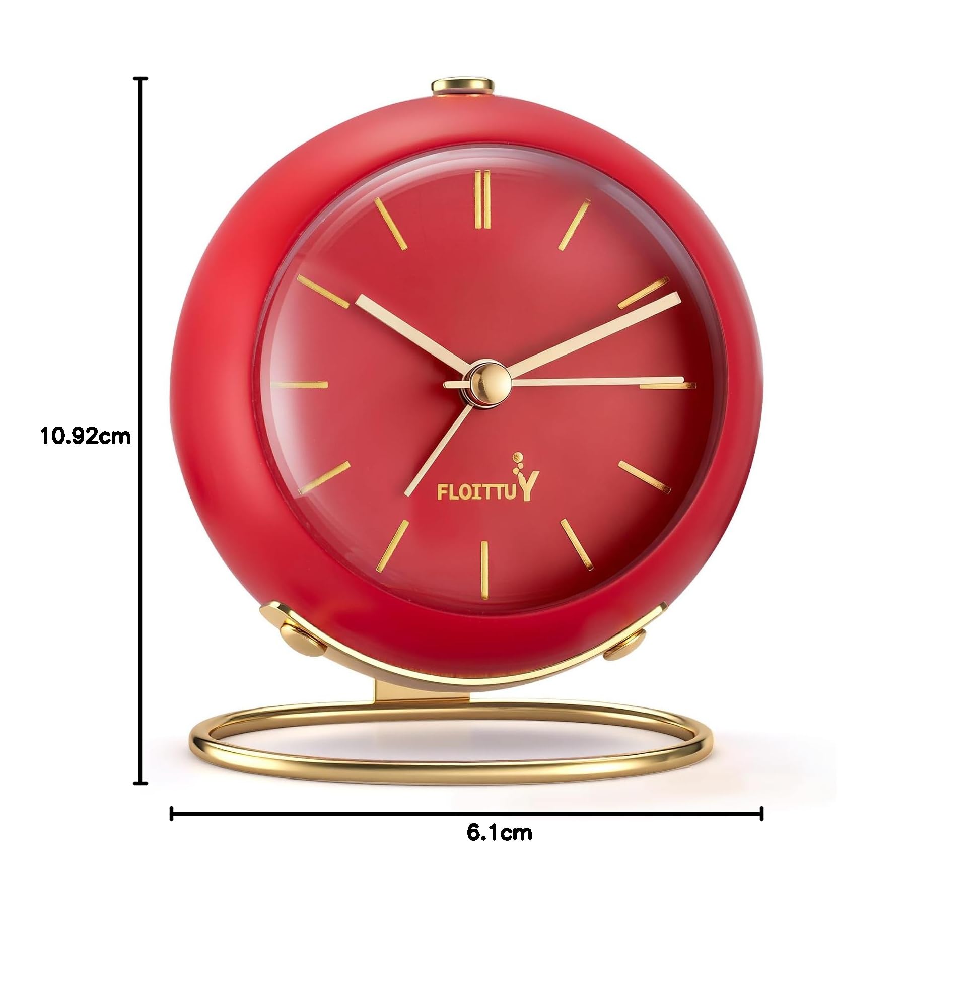 FLOITTUY Reloj despertador analógico de mesa silencioso sin tictac, iluminado bajo demanda y funciona con pilas, sonidos de pitido, reloj de escritorio pequeño (rojo tomate)