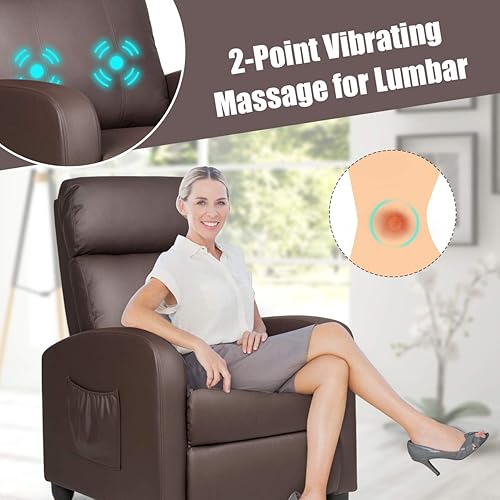 Miniatura 3 de POWERSTONE Silla reclinable de piel sintética con función de masaje, silla reclinable pequeña, sofá individual, silla de cine en casa con cojín más