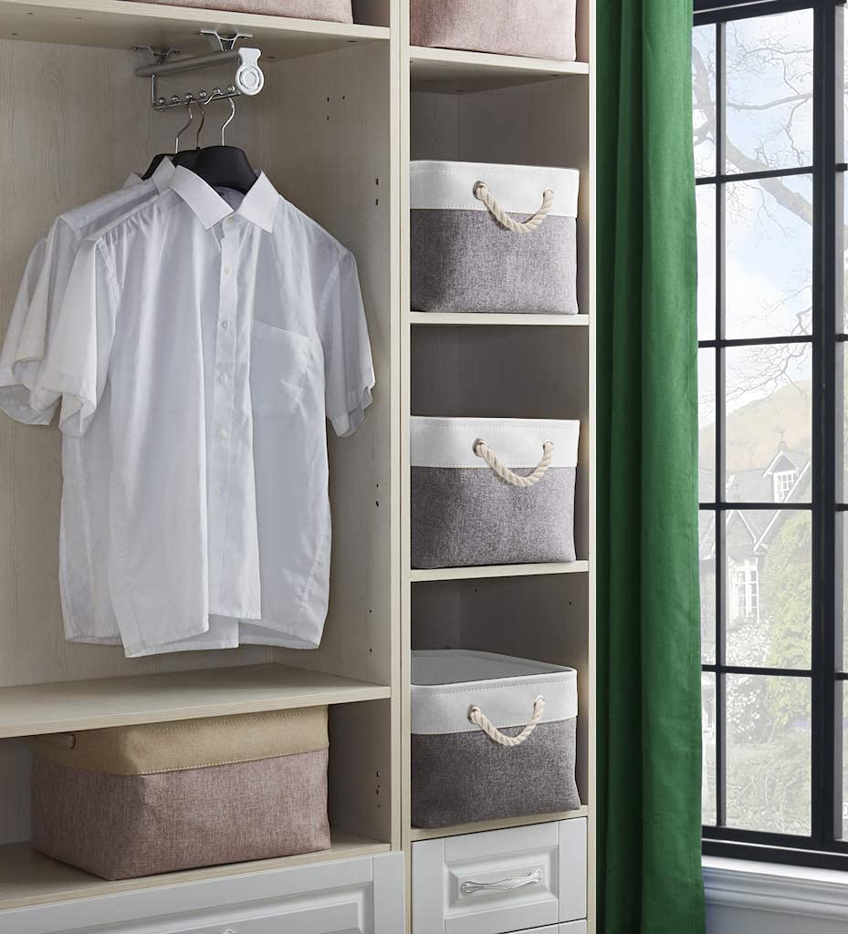 Mangata Storage Box Set Of 3, Canvas Fabric Storage Baskets With Handl For Cupboards Wardrobe Shelves Bathroom Clothes Toys Towel