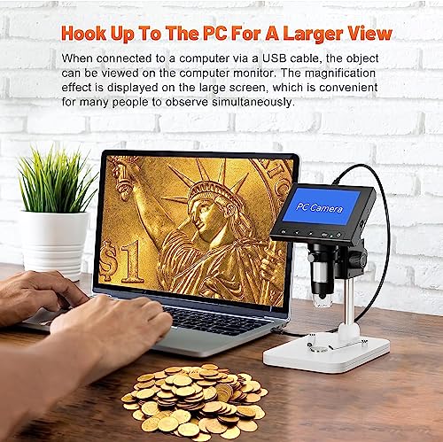 Image of Tobo LCD Digital Microscope, 4.3 Inch Handheld USB Microscope 50X-1000X Magnification Coin Microscope with 8 Adjustable LED, PC View, Microscope for Adults /Kids-TD-1015IM.