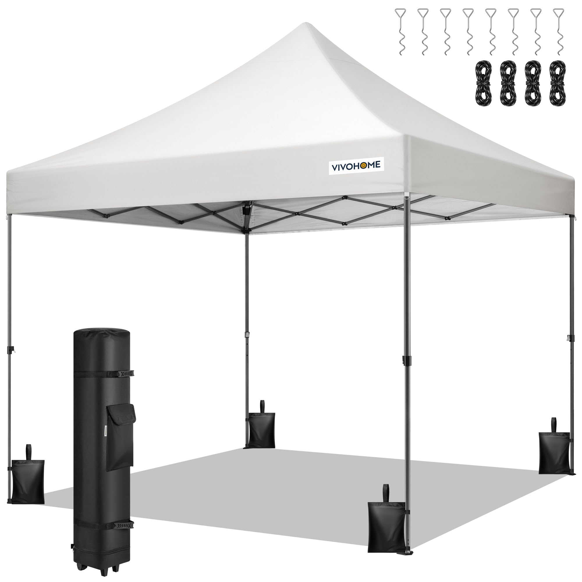 VIVOHOME 3x3m Easy Pop-Up Canopy Outdoor Screen Tent with Roller Bag for Yard Camping Picnic Party Events White
