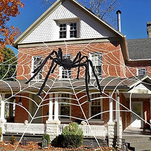 HAOYUNTE Halloween Decorations with Giant Spider Web, 60” Big Fake Large Spider for Scary Halloween Yard Door & Outdoor Decor, Halloween Party Favor Cover