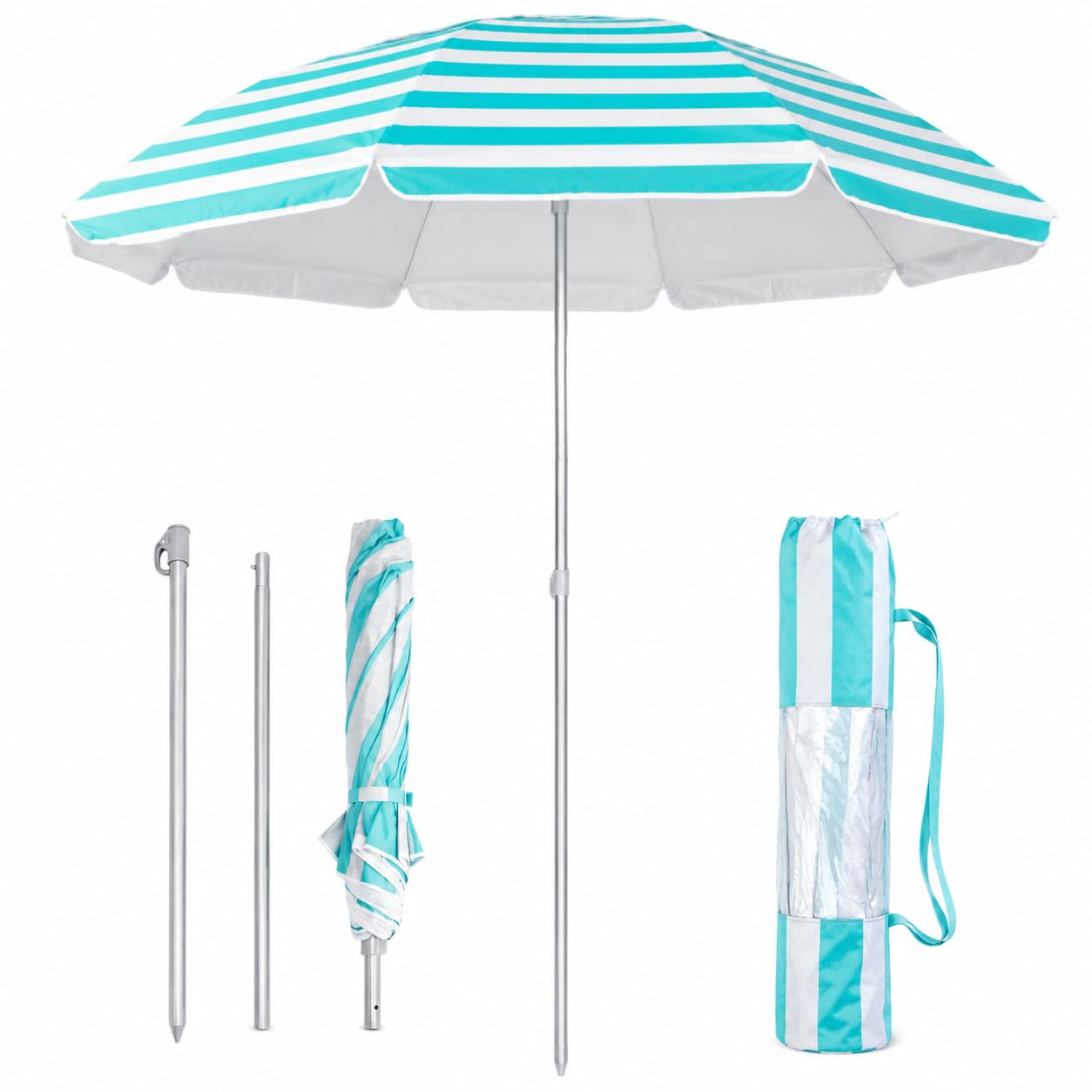 Pincho Sombrilla Playa Mochila Plegable 210CM UV50+, Ultraligera 1,5kg, Ideal para Moto, Bicicleta y Camping, Parasol Resistente al Viento con Varillas de Acero y Bolsa de Transporte