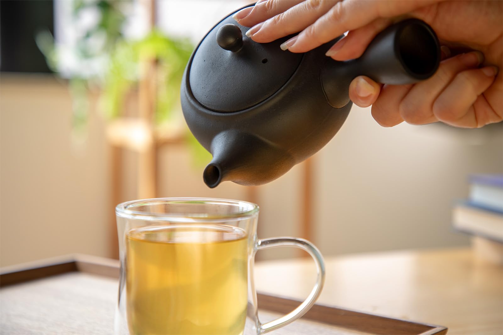 Asayu Japan Teiera Tradizionale Kyusu - 430 ml (14,5 fl.oz), Nero/Marrone, Made in Japan (Tokoname Yaki) - Per Tè Verde e Cerimonia del Tè