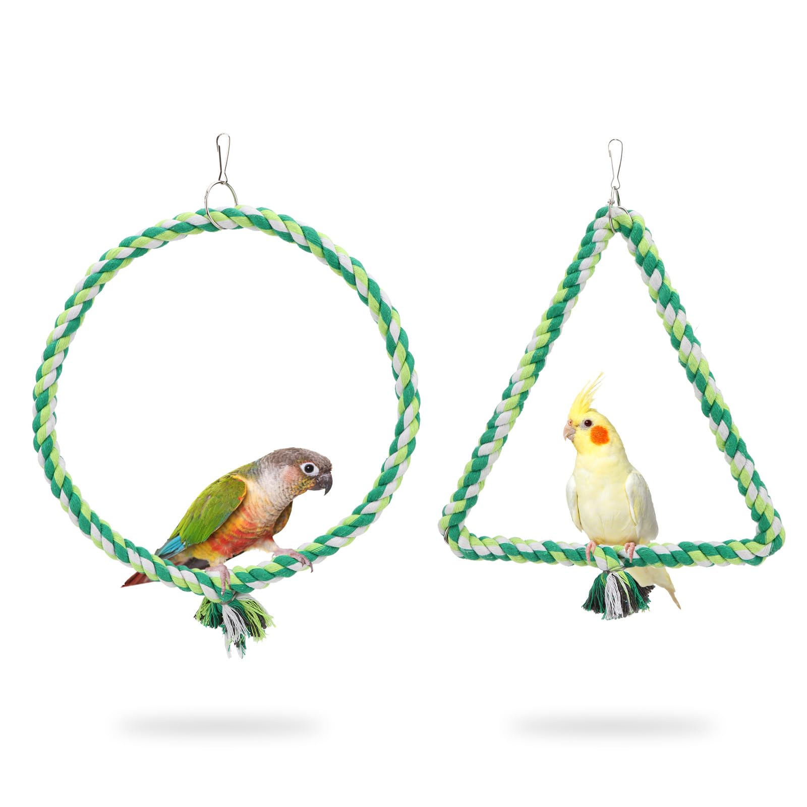 Wontee Bird Swing Bird Rope Perch Parrot Climbing Stand for Parakeets Budgies Cockatiel Conure Quaker Caique (M(9.8IN, 9.8IN))