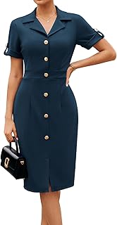 Work Dresses for Women 2026 Short Sleeve Button Bodycon Dress Pencil Office Midi Dress with Pockets