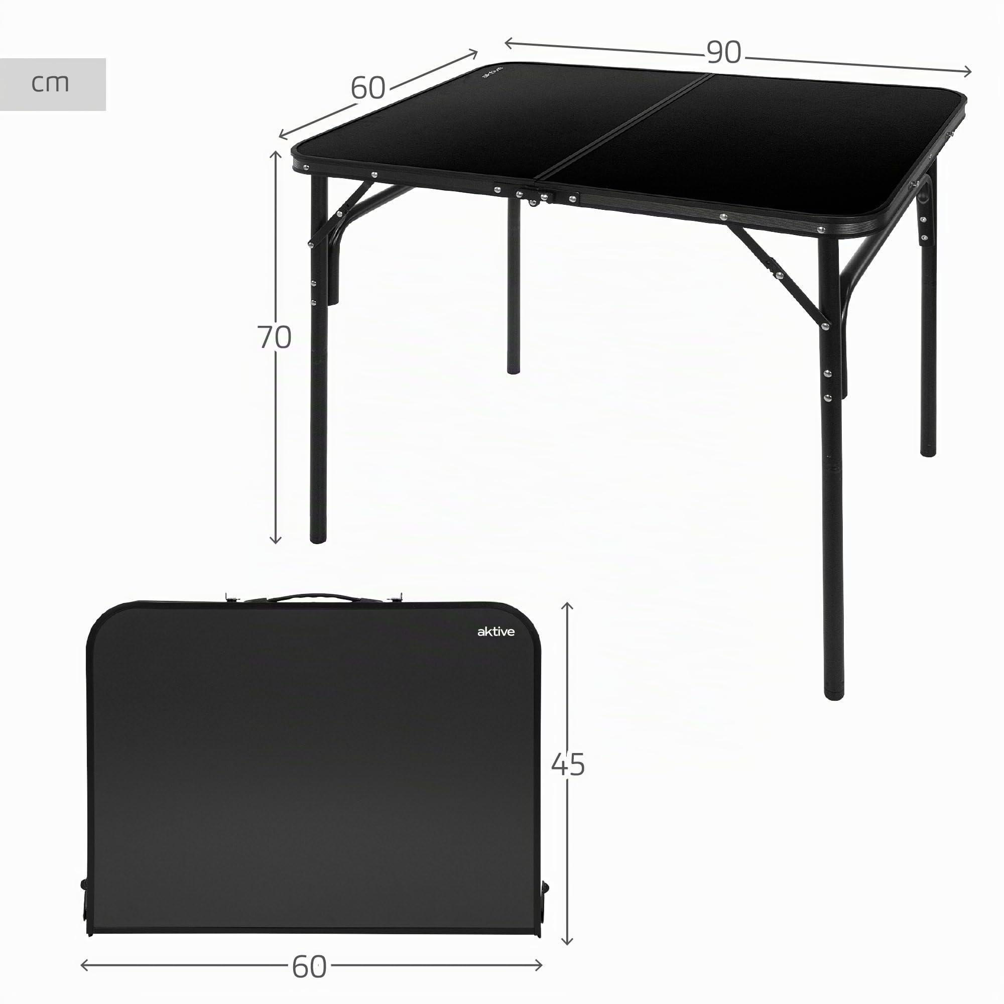 AKTIVE Table Pliante, 90X60X70 cm, Butées Antidérapantes, Plateau en MDF, Structure en Aluminium, Système de Nivellement Intégré, Supporte 30 kg, Poids Léger, Tables Pliantes, Camping, Plage (63054)