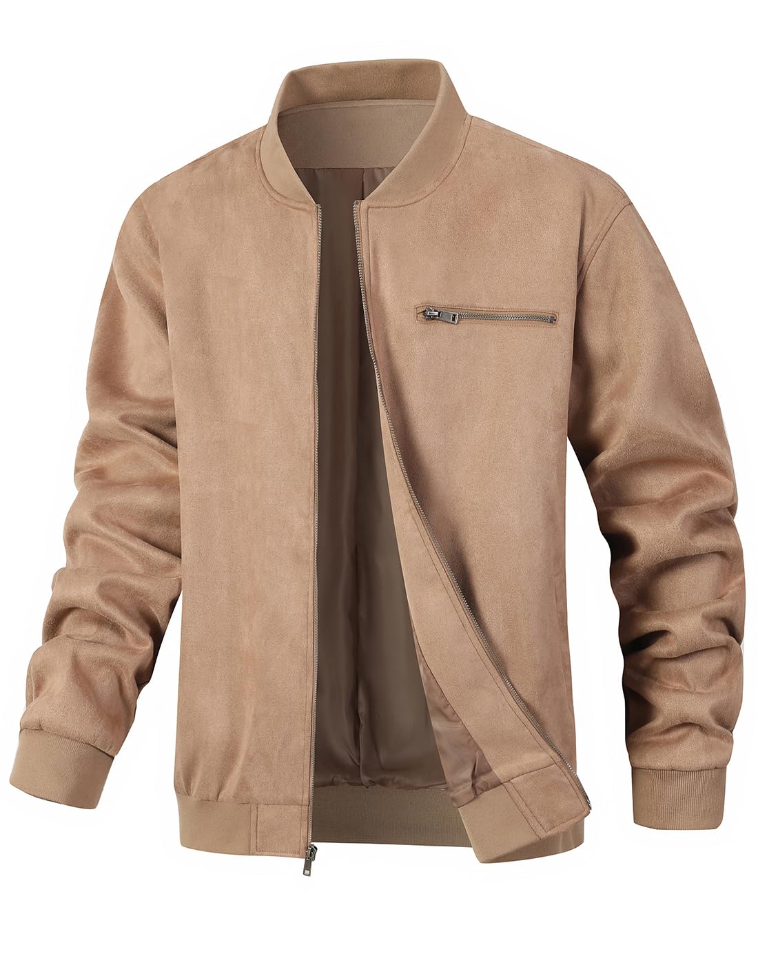 Wizoat Men's Suede Bomber Jacket Casual Lightweight Jacket Varsity Coat