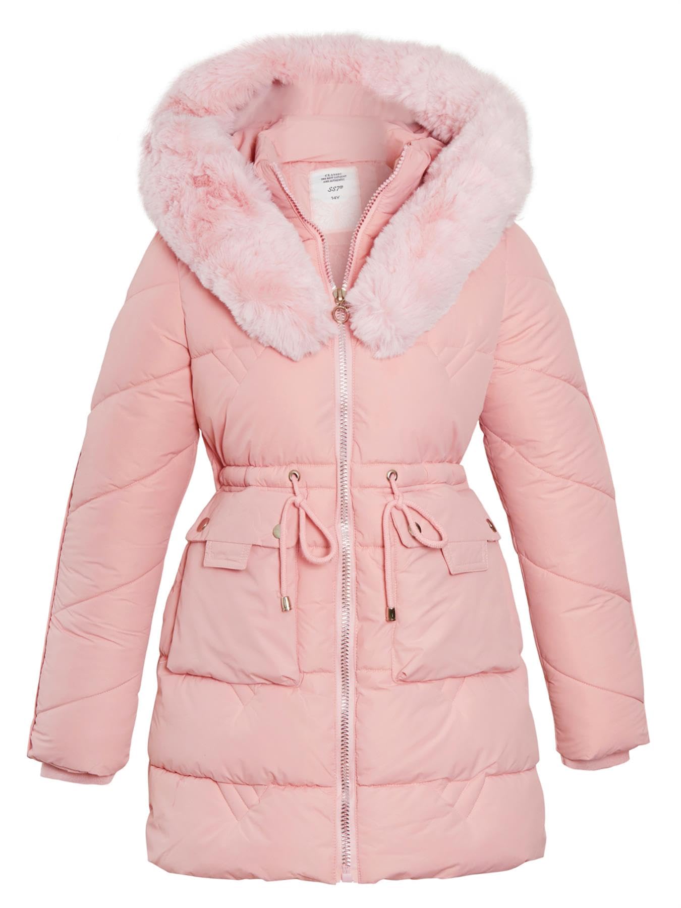 Ss7 Girls Pink Faux Fur Parka Coat