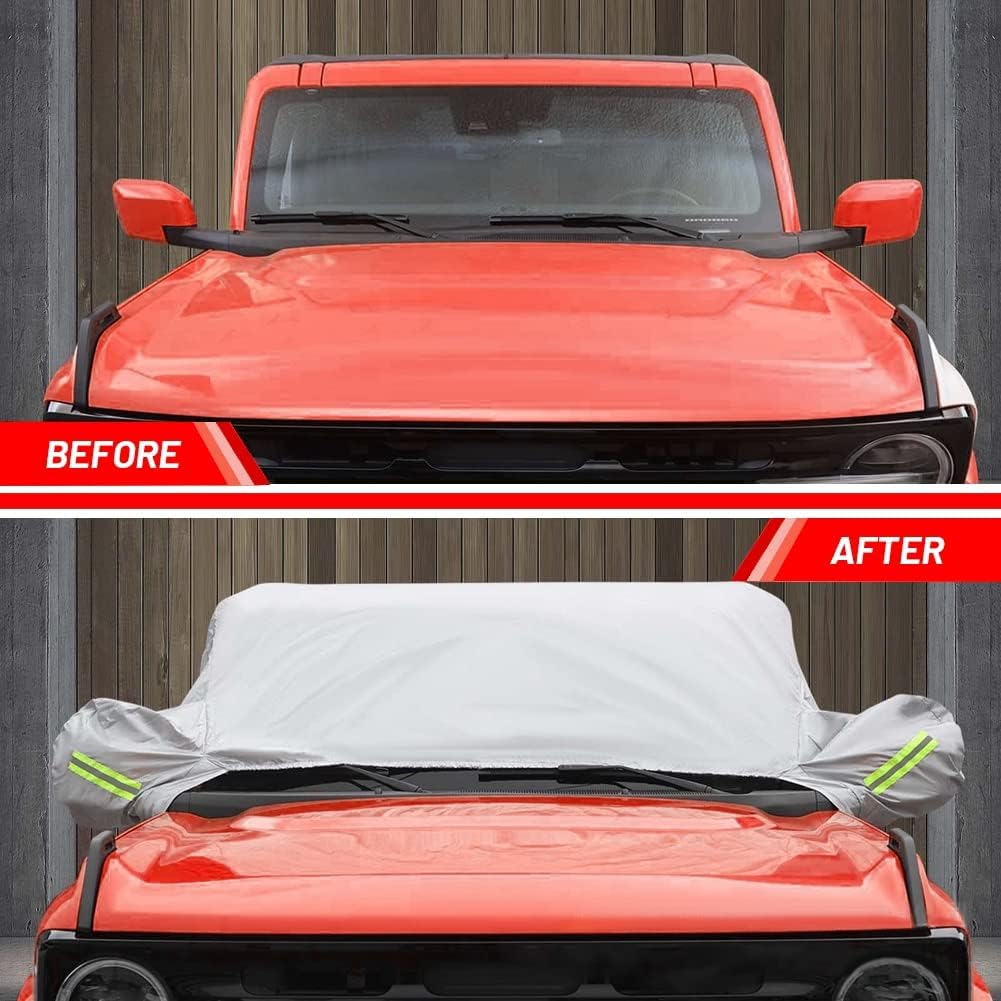 JSCARLIFE Car Cover for F-ord Bronco 4 Door 2021 2022 Windproof Dustproof Scratch Resistant Outdoor UV Protection Auto Rain Sunshade Exterior Cover Accessories (Half Car Cover)