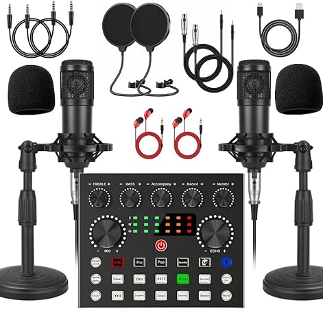 V8s for 2, V8s Voice Changer with BM-800 Podcast Microphone Bundle - Studio Condenser Microphone Perfect for Podcasting, Recording, Singing, Streaming and Gaming