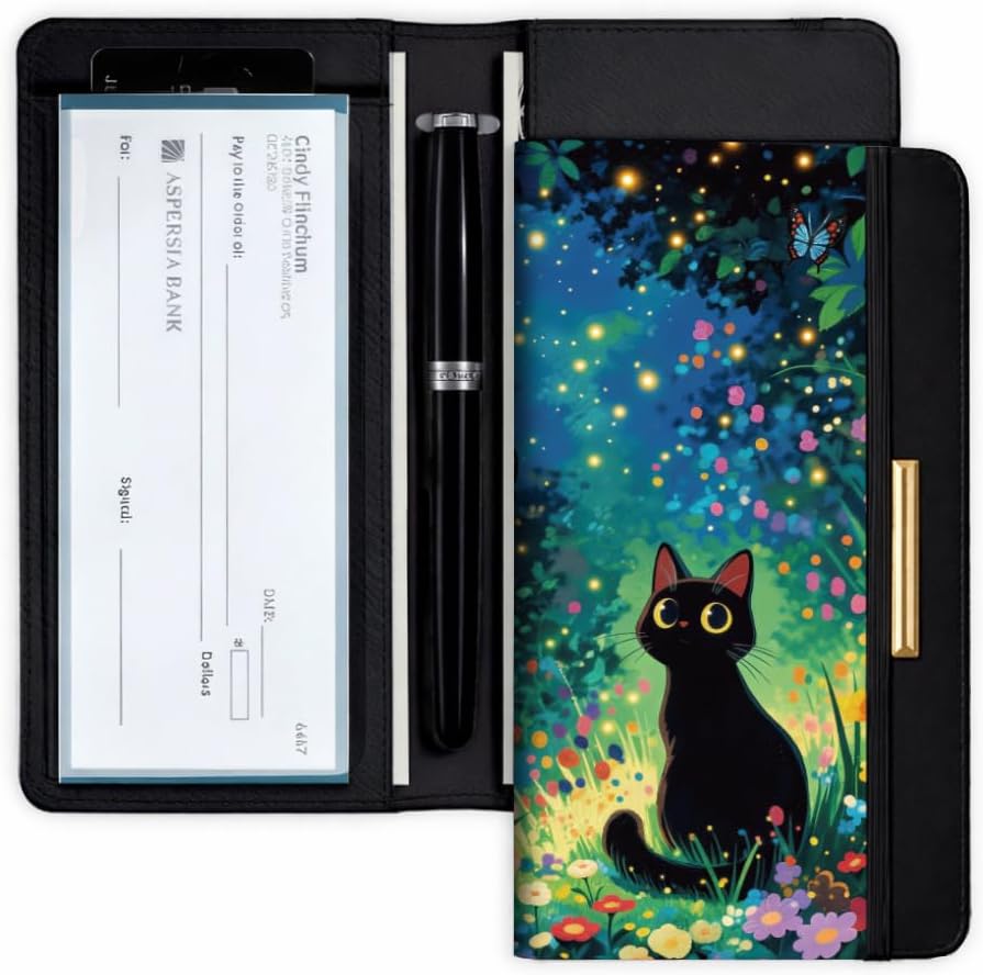 UNICRAFTALE Checkbook Cover for Personal Checkbook Blue Green Marble Leather Checkbooks Holder Duplicate Checks with Pen Holder and Cards Slots for Business Checks Rfid Blocking 7.68x4.53inch