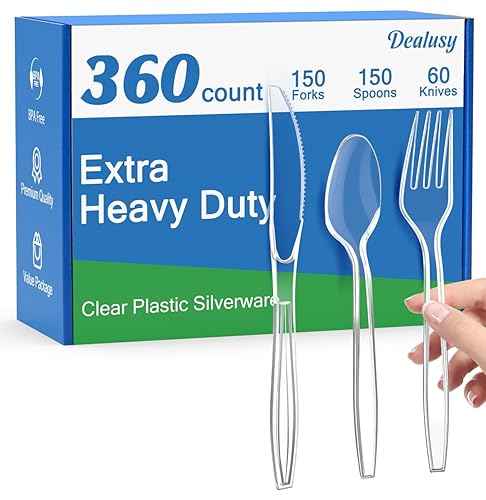360 Count Extra Heavy Duty Clear Plastic Silverware, 150 Forks,