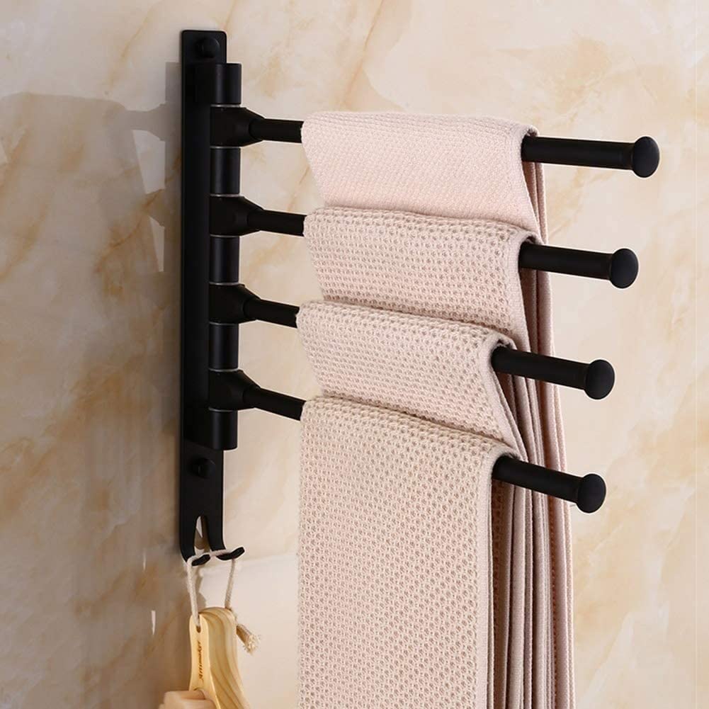 European Black Towel Rack, Wall Mounted Movable Pole Hotel Towel Rack Space Aluminum Bathroom Rotating Rod Towel Rack Anillo de Toalla