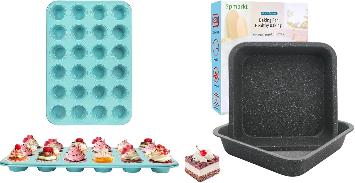 2-Pack Light Blue Muffin Pan|2-Pack 8×8 inch Square Baking Pan