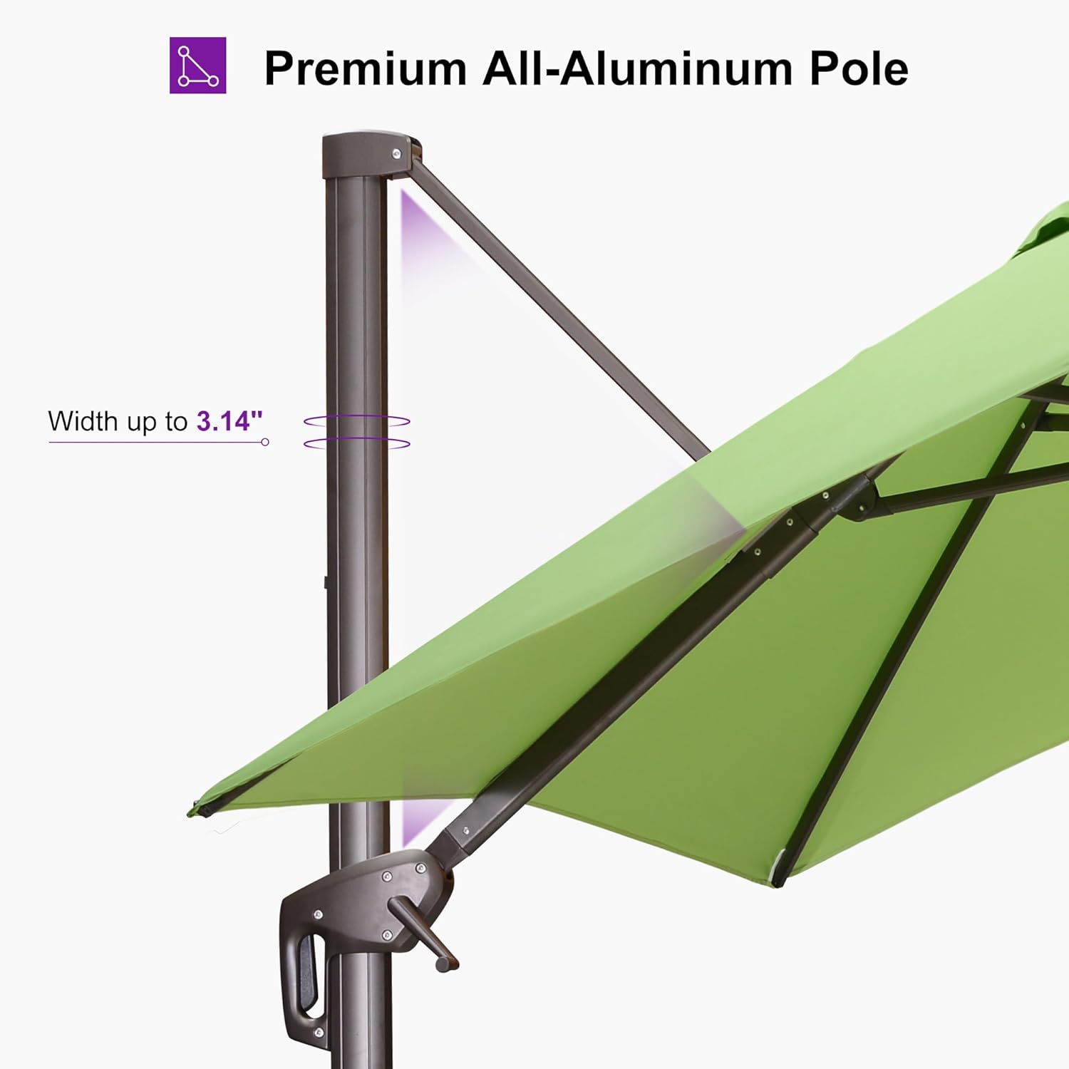 PURPLE LEAF 8' X 8' Cantilever Patio Umbrella Antique Bronze Square Umbrella with 360° Rotation and Aluminum Offset Hanging Outdoor Umbrella for Pool Garden Backyard Deck, Green