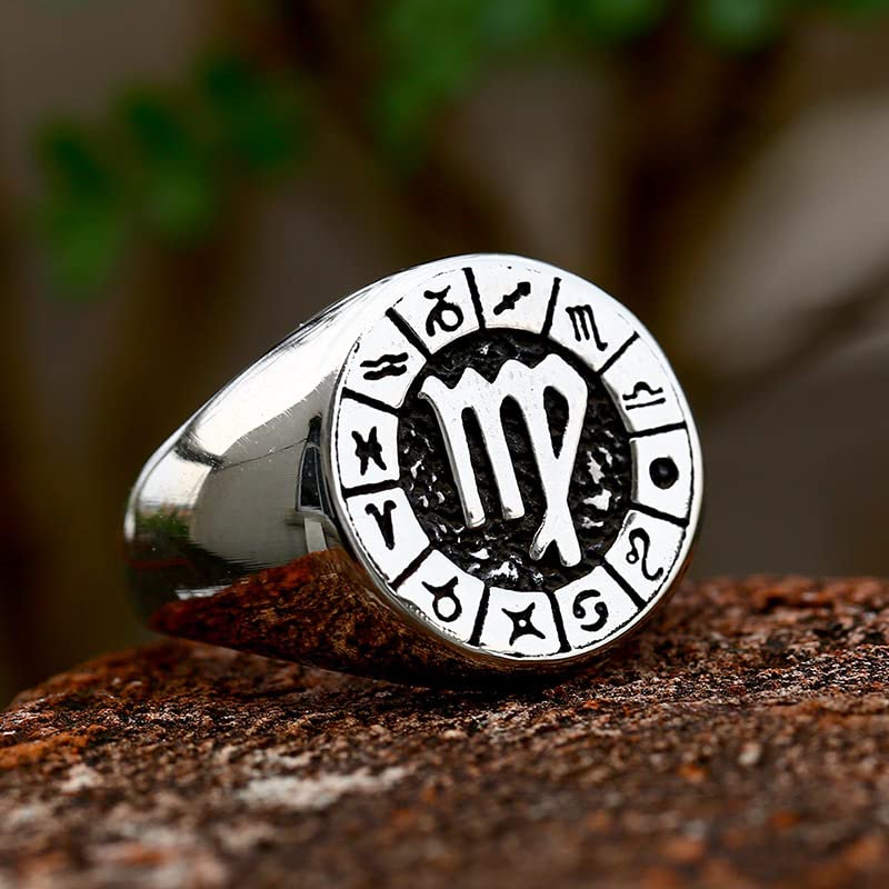 Unisex Stainless Steel Simple 12 Constellation Zodiac Signet Ring Horoscope Astrology2
