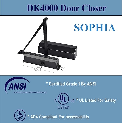 Miniatura 3 de Sophia Cierrapuertas DK4000 - Cierrapuertas automático de alta resistencia comercial, tamaño ajustable 1-6, bisagra de cierre de puerta hidráulico